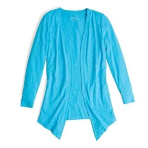 Chicos Womens Cotton Slub Open Front Cardigan in Blue Sz 2 (L) Colorful‎ Casual